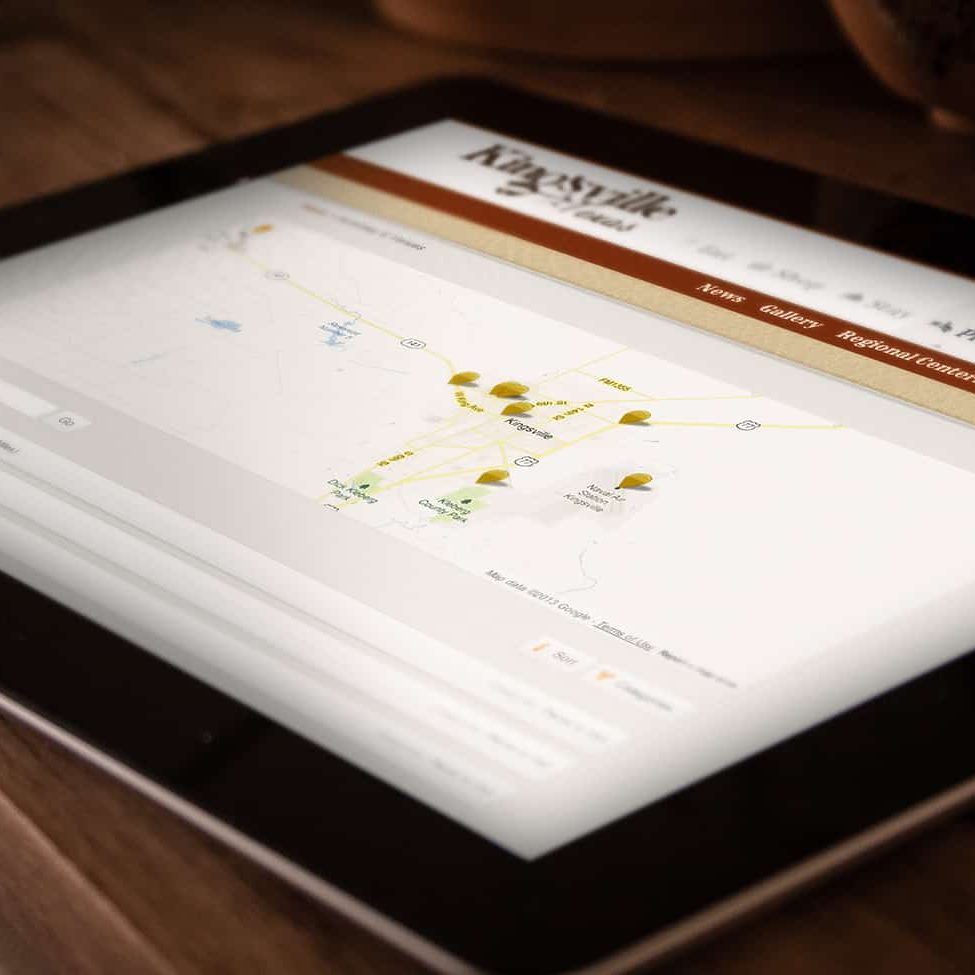 Kingsville Texas website mockup showing google maps integration with points of interest
