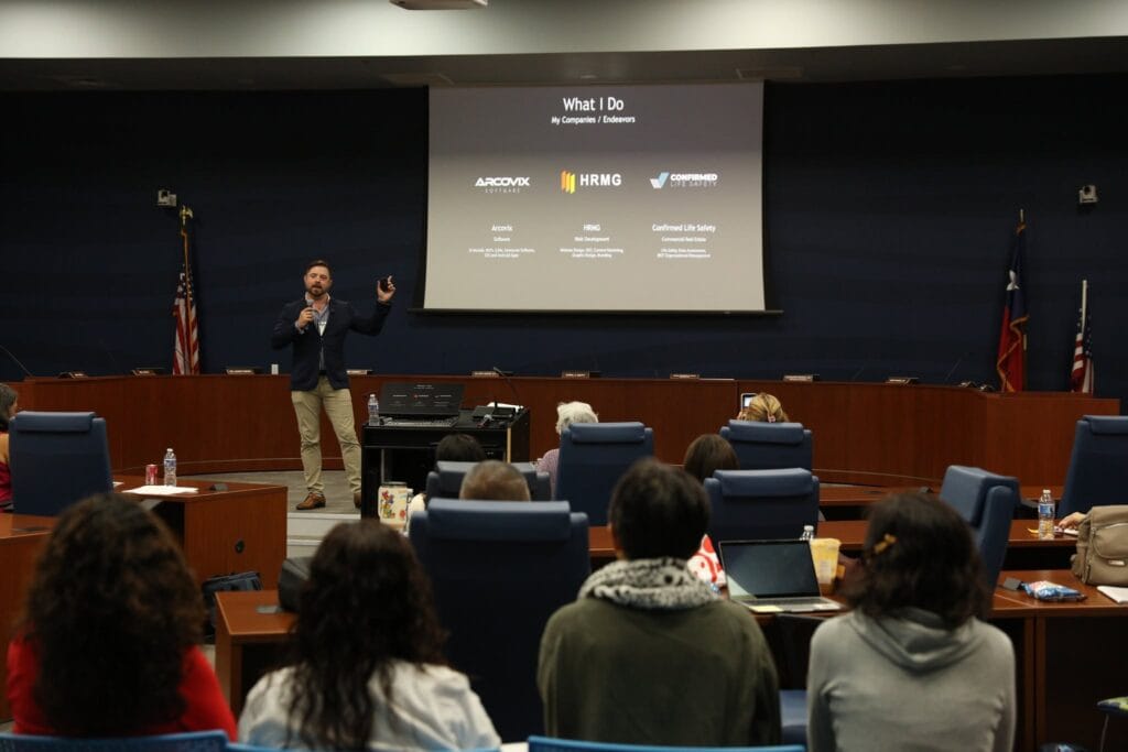 Jonathan Swindle presenting to an audience