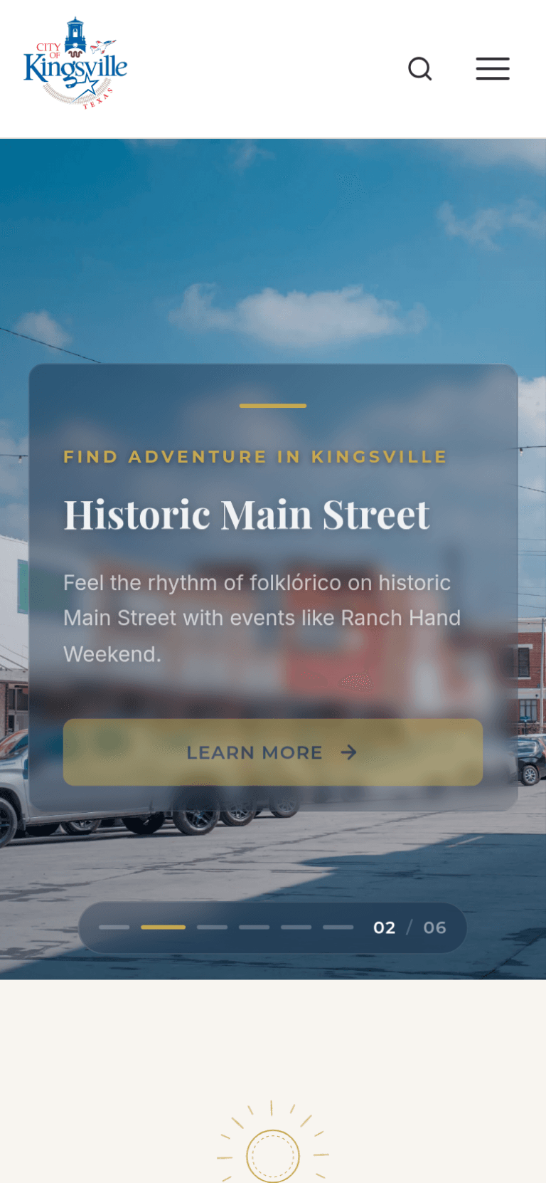 kingsvilletexas.com website, mobile view